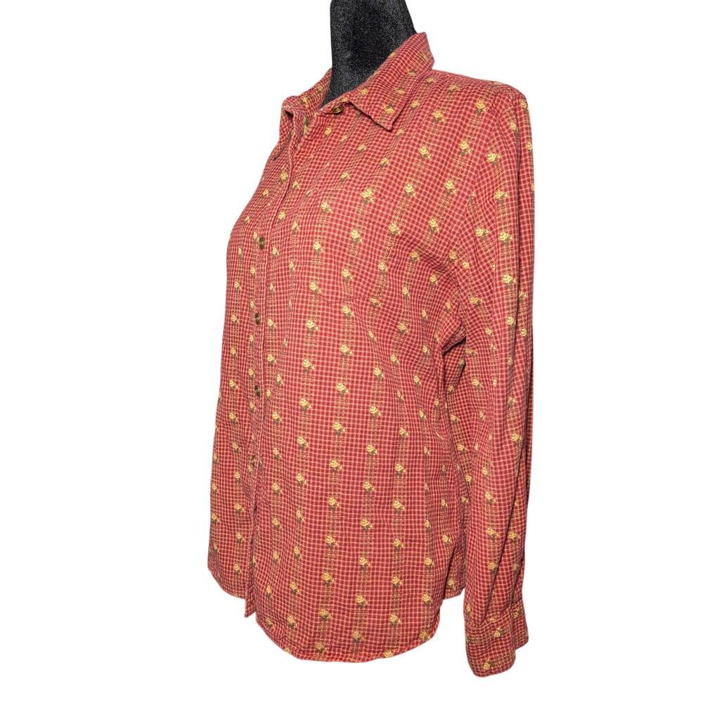 Krazy Kat Vintage Cottagecore Calico Floral Button Down Shirt Red Tan Size M - Picture 4 of 15